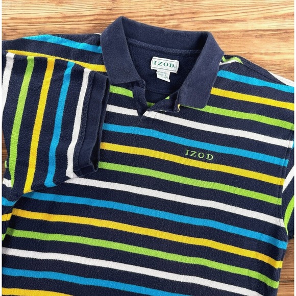 Izod Golf Polo Shirt Mens Large Striped Preppy Terry Soft Dadcore Mercerized 90s - Picture 1 of 11
